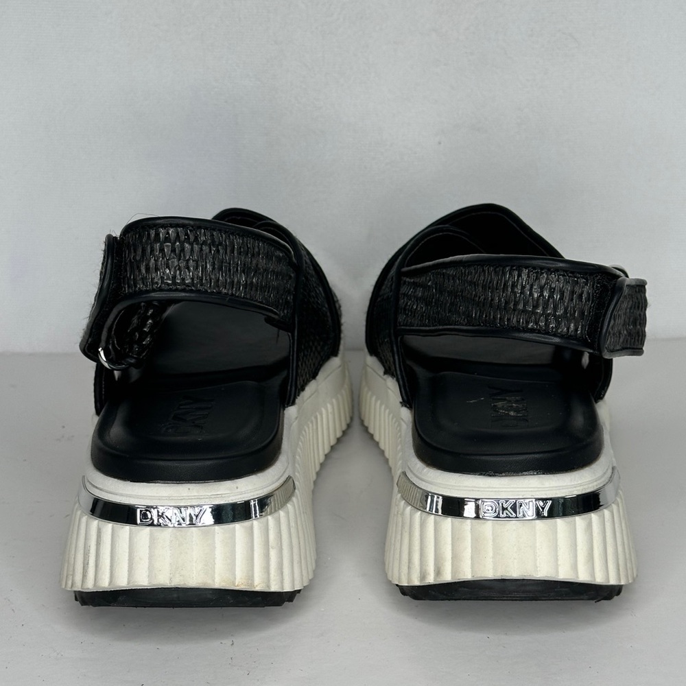 DKNY Malai Woven Crisscross Slingback Platform Sandal Black White Sz 8 1/2 - Picture 2 of 8